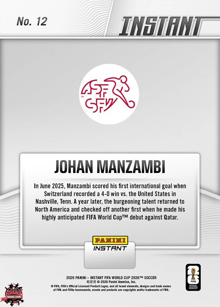 PIWC012 | Panini | FIFA World Cup | 2026 | PANINI INSTANT | Johan Manzambi | Base | RC | Exclusive USA | Limited Editions | PREORDEN