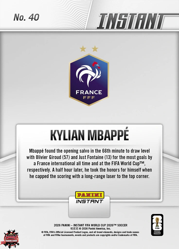 PIWC040 | Panini | FIFA World Cup | 2026 | PANINI INSTANT | Kylian Mbappe | Base | Exclusive USA | Limited Editions | PREORDEN