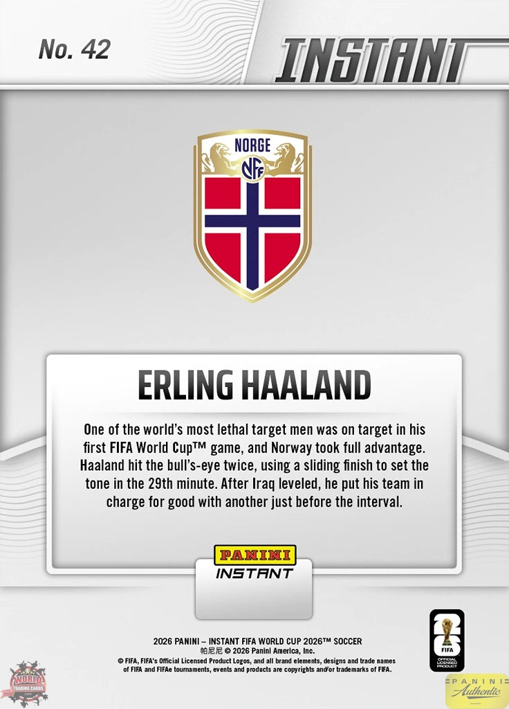 PIWC042 | Panini | FIFA World Cup | 2026 | PANINI INSTANT | Erling Haaland | Base | Exclusive USA | Limited Editions | PREORDEN | ENVÍO 40 días aproximadamente desde la fecha de compra.