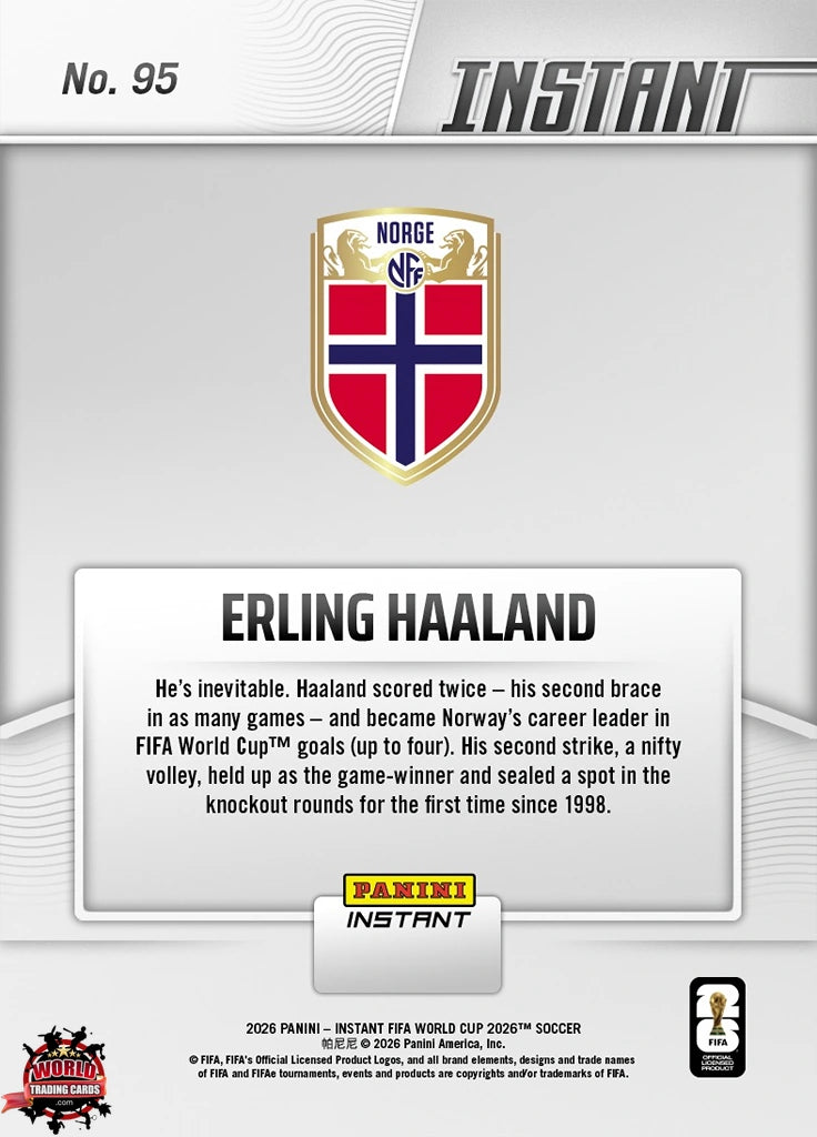 PIWC095 | Panini | FIFA World Cup | 2026 | PANINI INSTANT | Erling Haaland | Base | Exclusive USA | Limited Editions | PREORDEN | ENVÍO 40 días aproximadamente desde la fecha de compra.