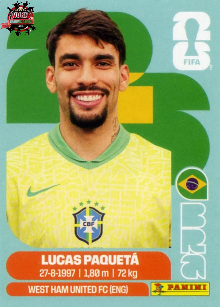 #BRA009 | Panini | Fifa World Cup Stickers | 2026 | Lucas Paquetá | Brazil | Base - International version