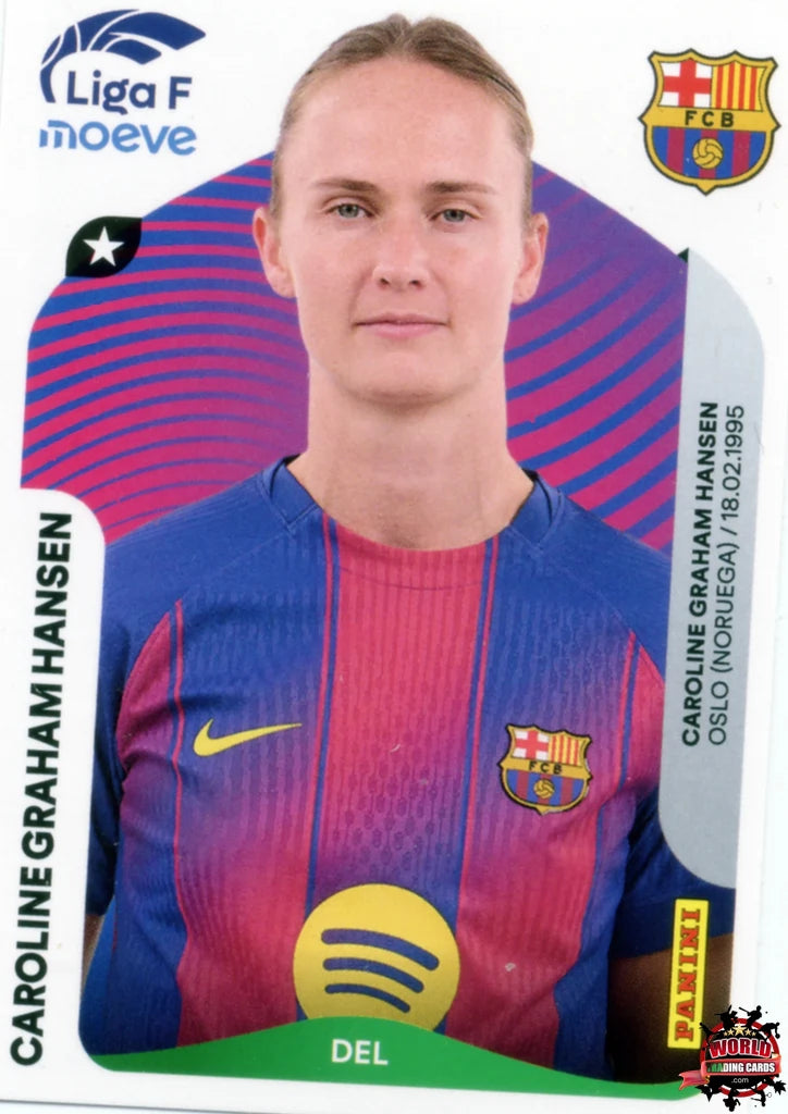 Cromo Trading Card Fútbol-Caroline Graham Hansen-FC Barcelona-Panini Liga F Moeve 2025-2026-100-Basico