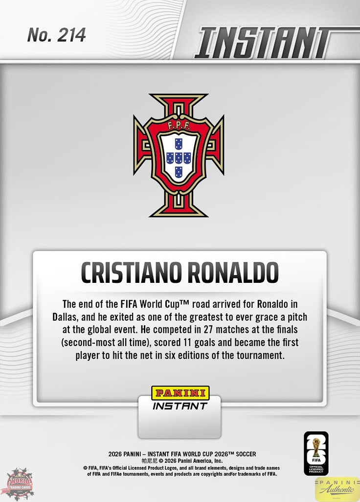 PIWC214 | Panini | FIFA World Cup | 2026 | PANINI INSTANT | Cristiano Ronaldo | Base | Exclusive USA | Limited Editions | PREORDEN | ENVÍO 40 días aproximadamente desde la fecha de compra.