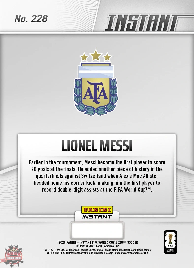 PIWC228 | Panini | FIFA World Cup | 2026 | PANINI INSTANT | Lionel Messi | Base | Exclusive USA | Limited Editions | PREORDEN | ENVÍO 40 días aproximadamente desde la fecha de compra.