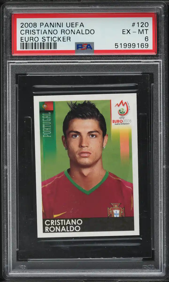 2008 Panini UEFA Euro Sticker Cristiano Ronaldo #120 PSA 6 EXMT
