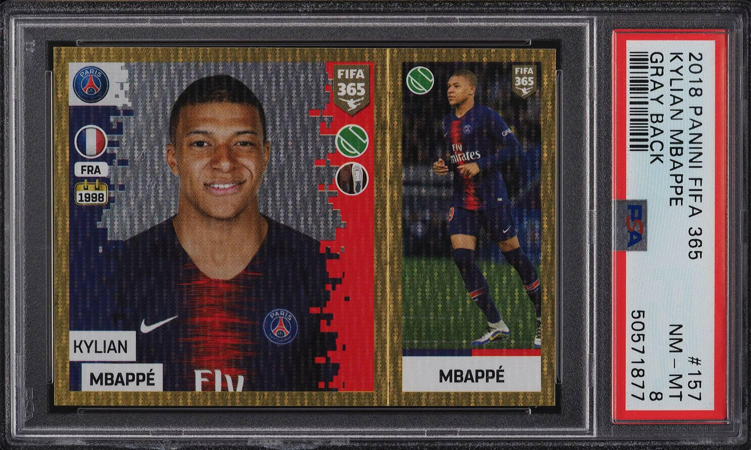 Kylian Mbappe - 2018 - Panini FIFA 365 - #157 - GRAY BACK - PSG - PSA 8 - World Trading Cards - Tarjeta Fútbol - Cromo Graded