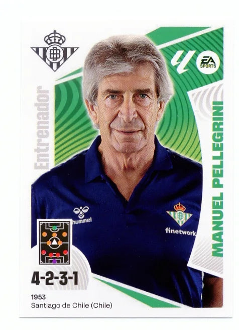 Liga Este-2024-25-Panini-Cromo Trading Card Fútbol- Manuel Pellegrini -Betis-2-Básico