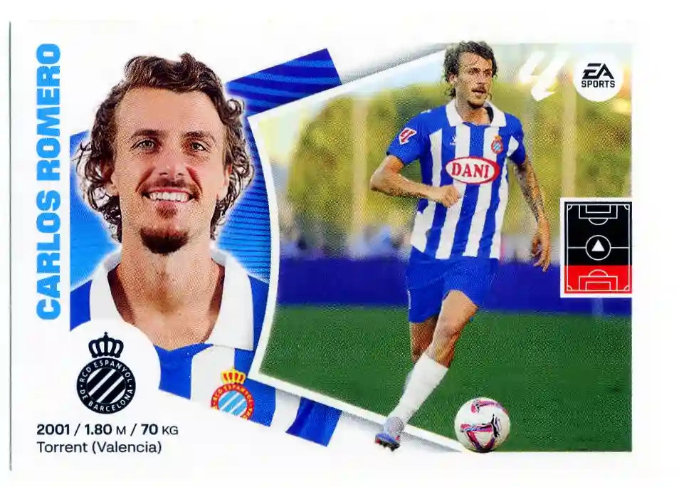 Liga Este-2024-25-Panini-Cromo Trading Card Fútbol- Carlos Romero -Espanyol-10 Bis-Básico