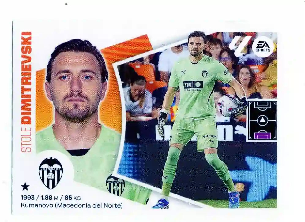 Liga Este-2024-25-Panini-Cromo Trading Card Fútbol- Dimitrievski - Valencia-25-Últimos Fichajes