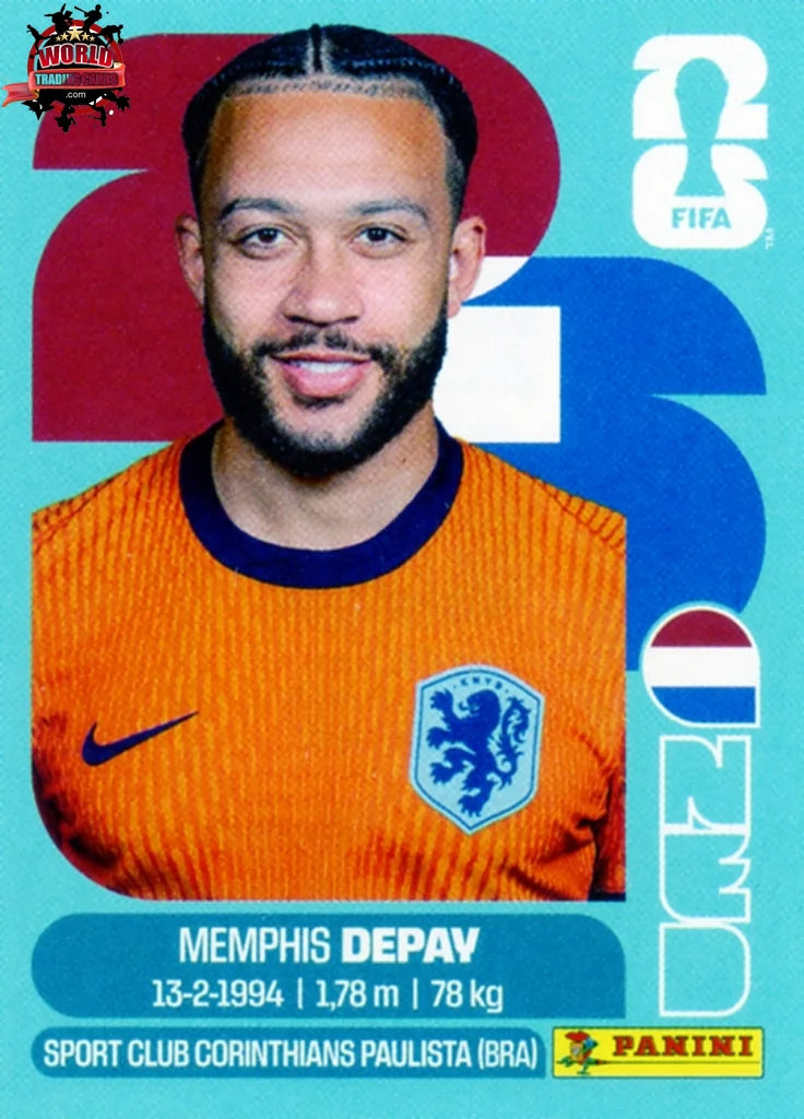 #NED017 | Panini | Fifa World Cup Stickers | 2026 | Memphis Depay | Netherlands | Base - International version