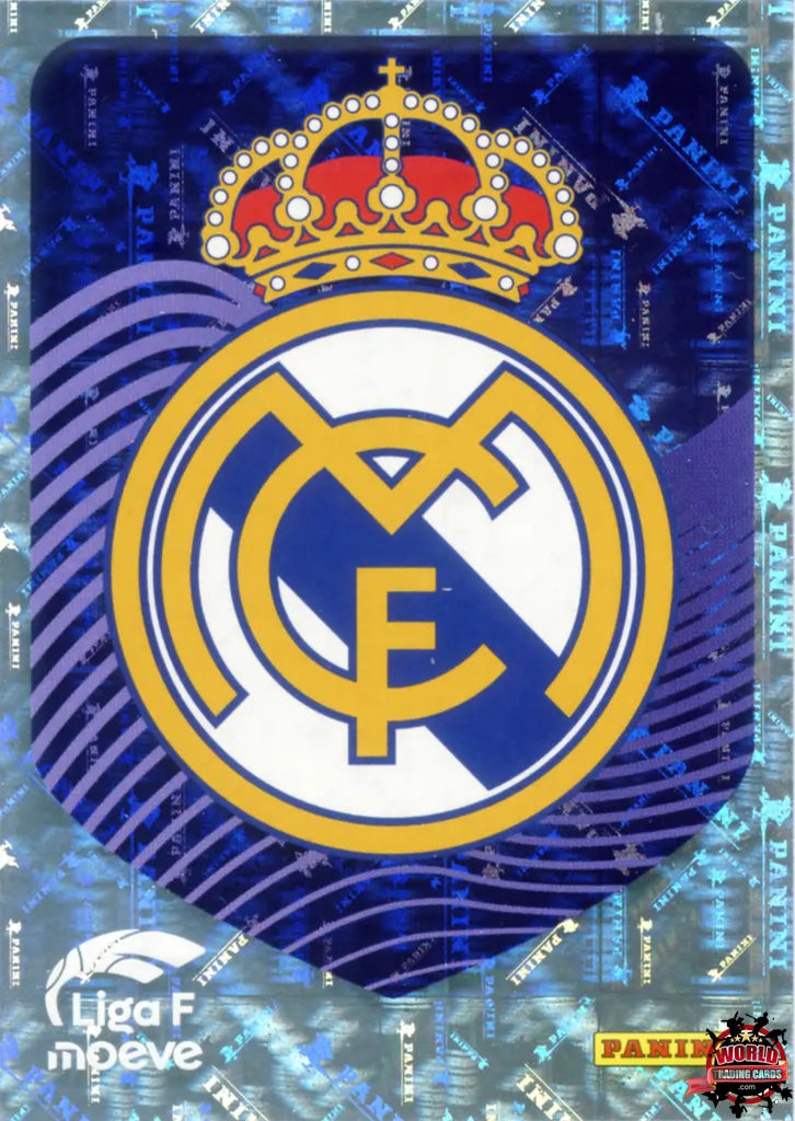Cromo Trading Card Fútbol-Escudo Real Madrid-Real Madrid-Panini Liga F Moeve 2025-2026-262-Brillante
