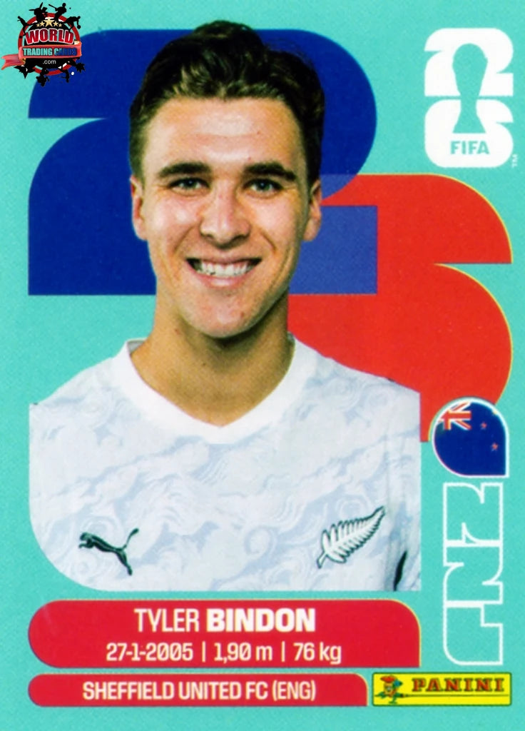 #NZL007 | Panini | FIFA World Cup Stickers | 2026 | Tyler Bindon | New Zealand | Base