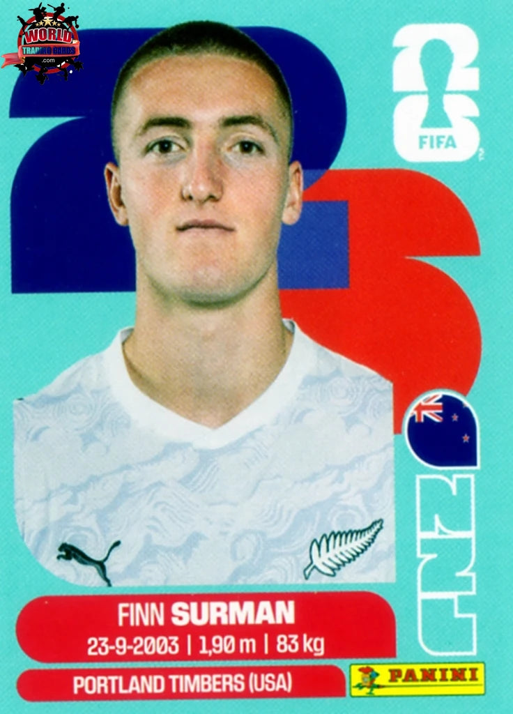 #NZL009 | Panini | Fifa World Cup Stickers | 2026 | Finn Surman | New Zealand | Base - International version