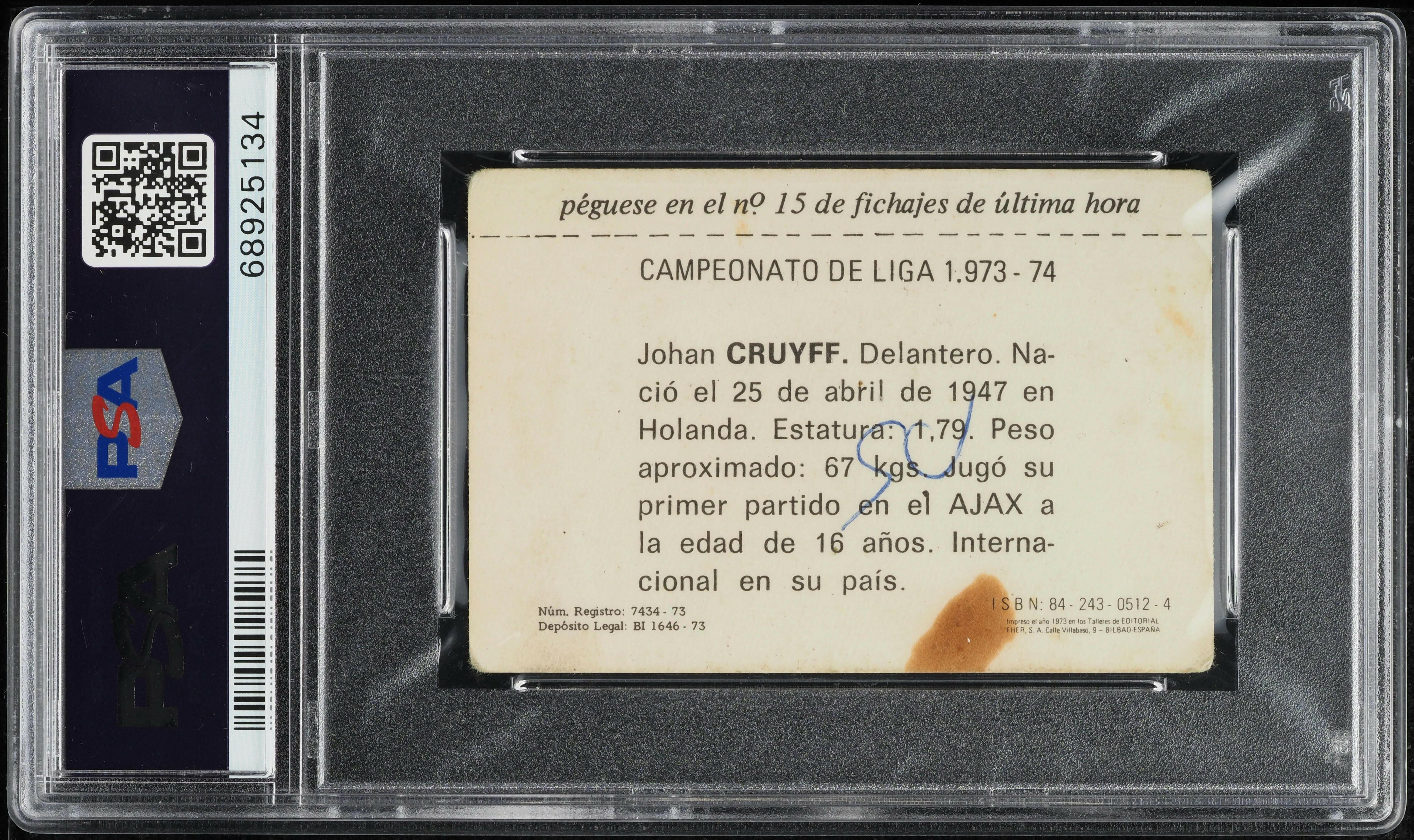 Johan Cruyff - 1973-74 - Fher - Campeonato de Liga Española - Barcelona - #15 - PSA 1.5 MK - World Trading Cards - Tarjeta Fútbol - Cromo Graded