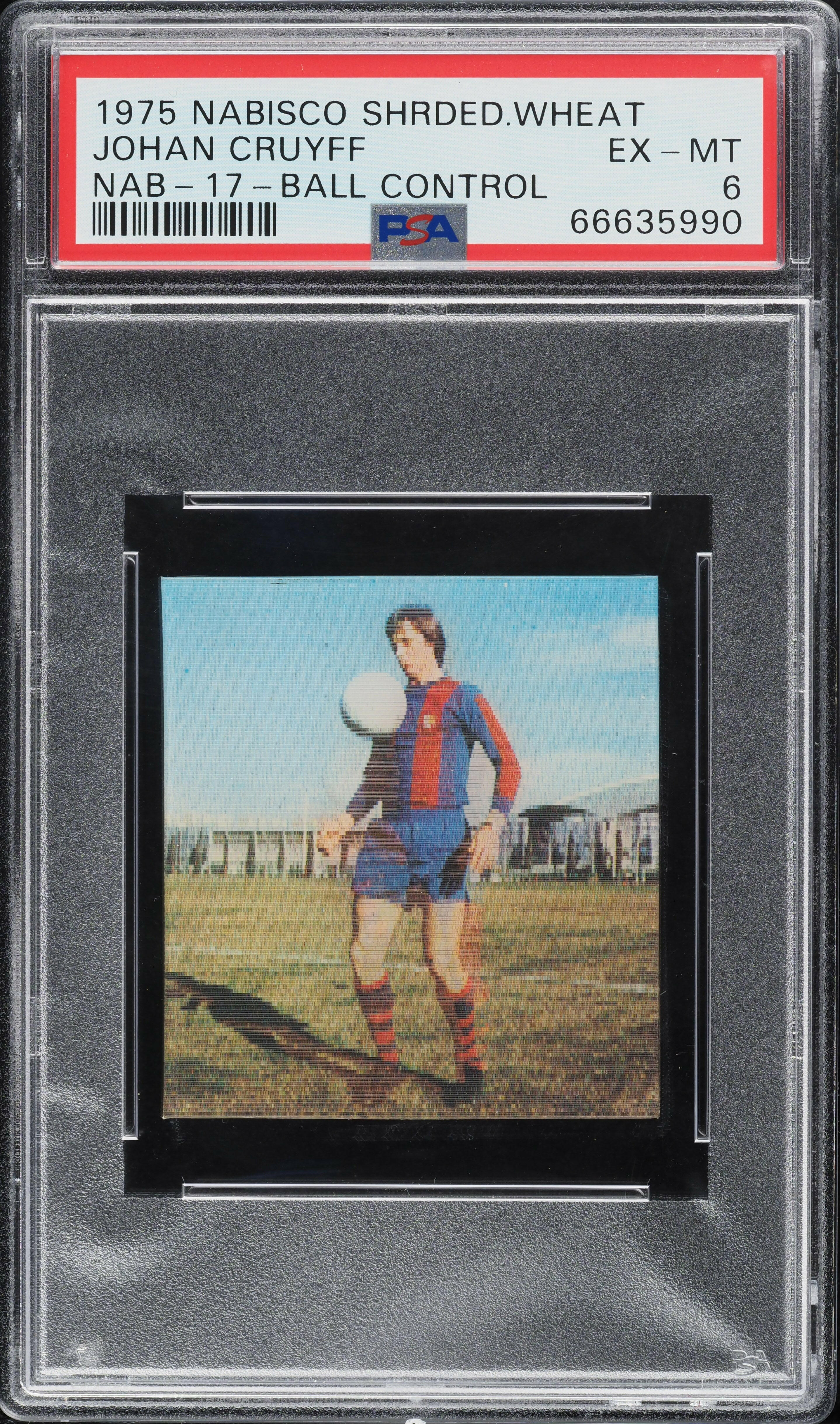 Johan Cruyff - 1975 - Nabisco Shrded Wheat - NAB - 17 - Ball Control - Barcelona - PSA 6 EX-MT - World Trading Cards - Tarjeta Fútbol - Cromo Graded