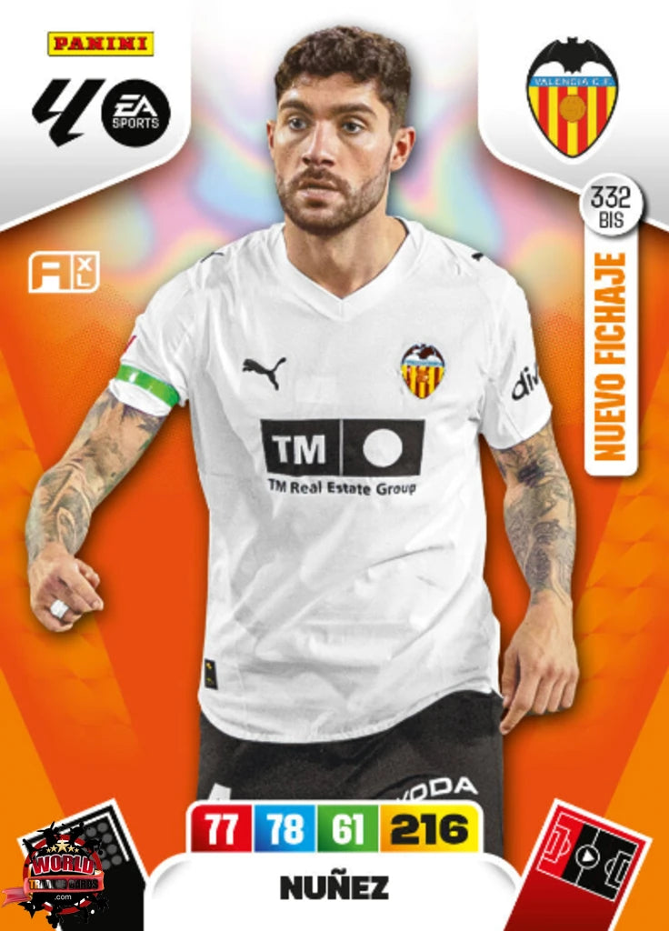 #332 Bis | Adrenalyn XL | La Liga | 2025-2026 | Núñez | Valencia CF | Nuevo Fichaje