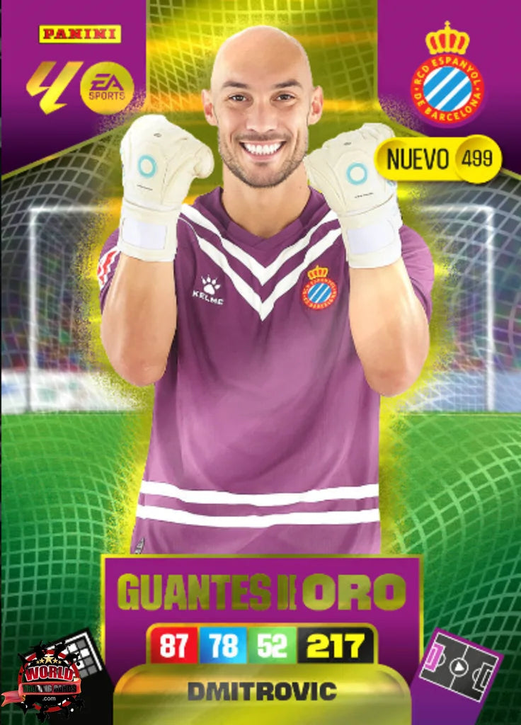 #499 | Adrenalyn XL | La Liga | 2025-2026 | Dmitrovic | RCD Espanyol | Guantes de Oro Nuevo