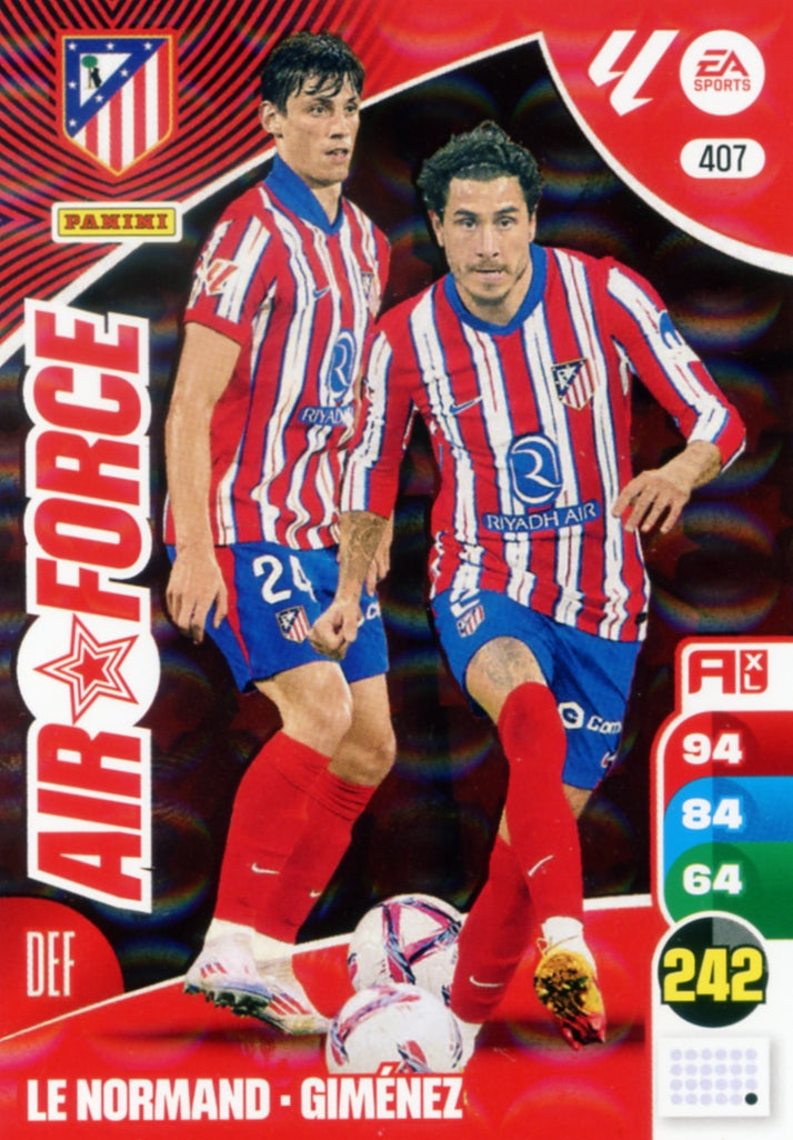 Panini Adrenalyn XL La Liga 2024/2025 - #407 - AIR FORCE - LE NORMAND / GIMÉNEZ - ATLETICO DE MADRID - 1ª Edición, Cromo RAW