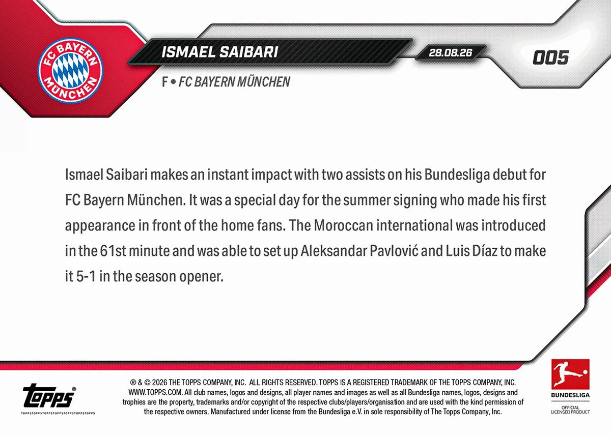 2026-27 | Topps | Now | Bundesliga | #005 | Ismael Saibari | Base
