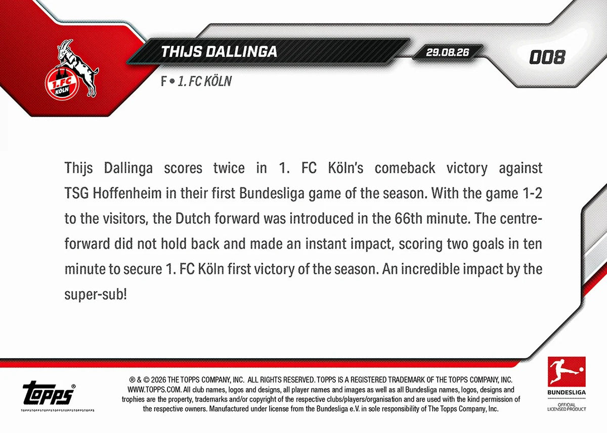 2026-27 | Topps | Now | Bundesliga | #008 | Thijs Dallinga | Base