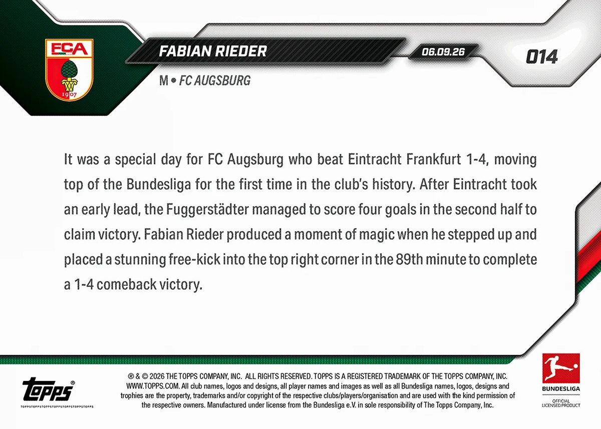 2026-27 | Topps | Now | Bundesliga | #014 | Fabian Rieder | Base