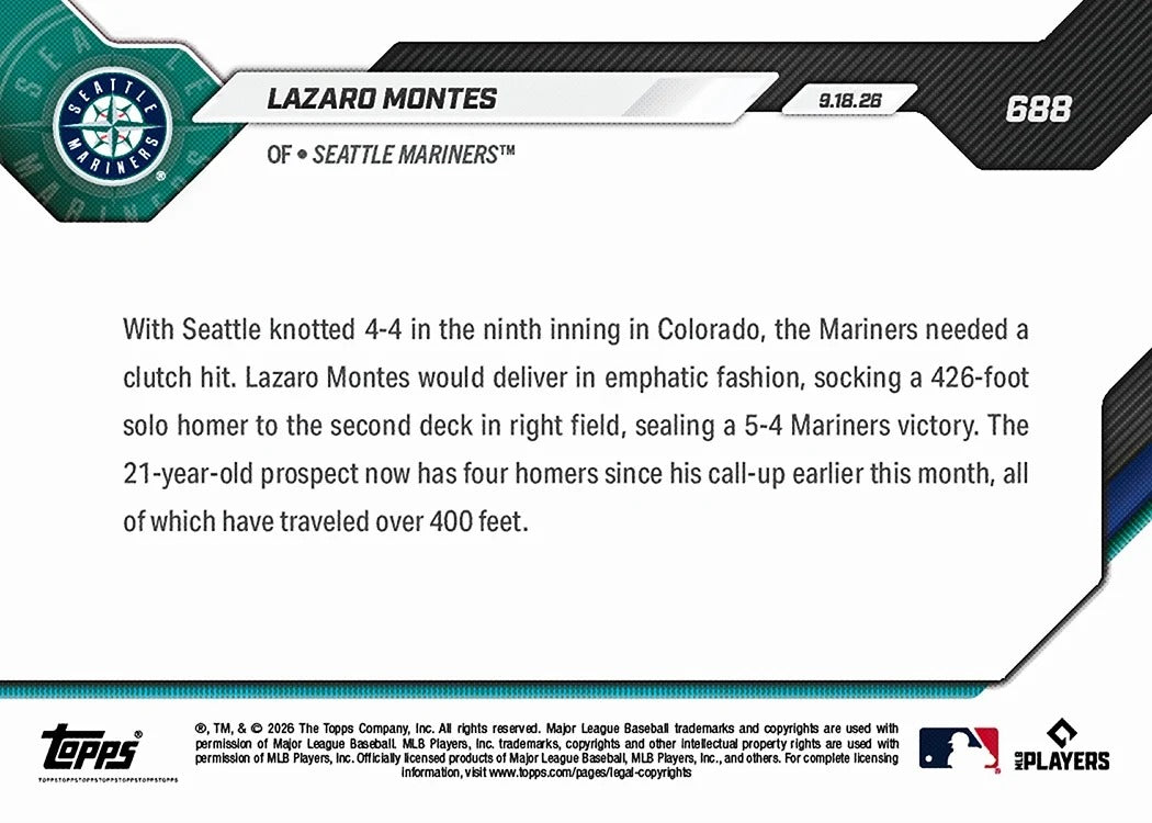 2026 | Topps | Now | MLB | #688 | Lazaro Montes | Base