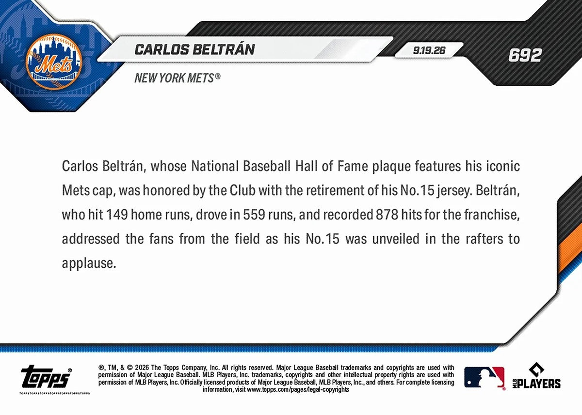 2026 | Topps | Now | MLB | #692 | Carlos Beltran | Base