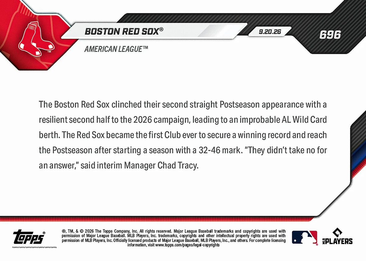 2026 | Topps | Now | MLB | #696 | Boston Red Sox | Base