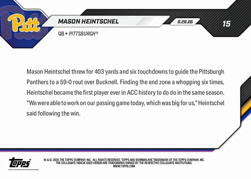 2026-27 | Topps | Now | Bowman U | #015 | Mason Heintschel | Base
