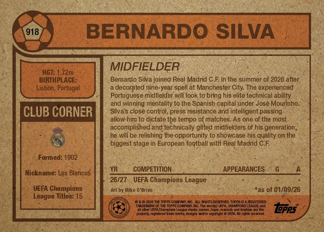 2026 | Topps | Living Set | UCC | #918 | Bernardo Silva | Real Madrid | Base