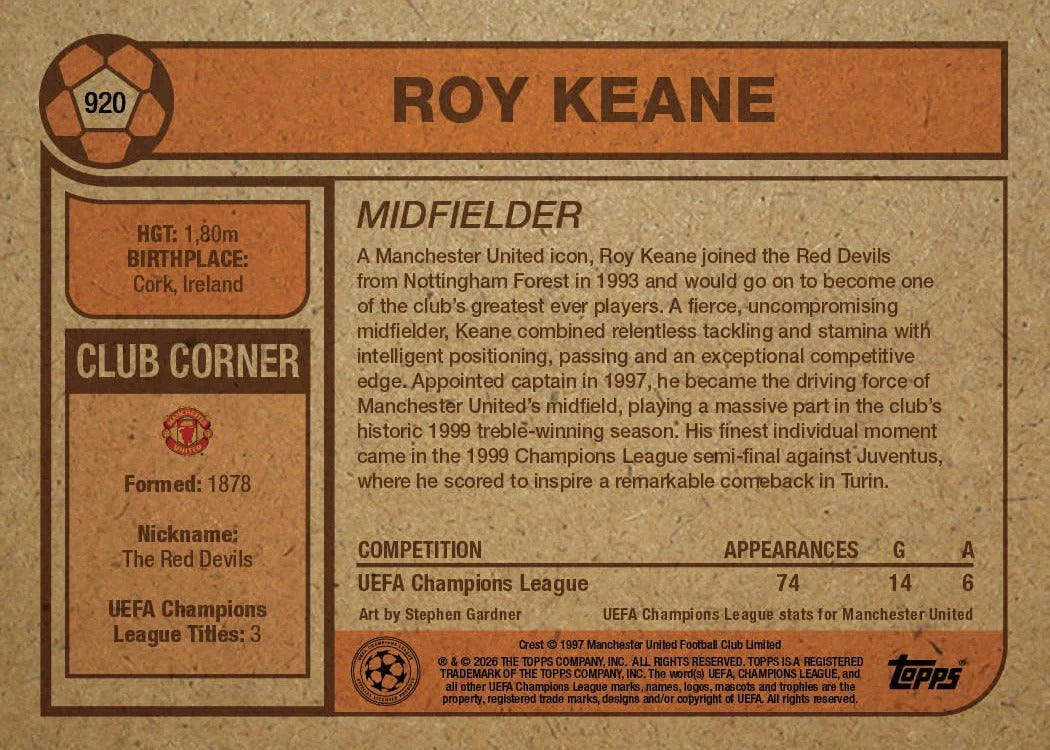 2026 | Topps | Living Set | UCC | #920 | Roy Keane | Manchester United | Base