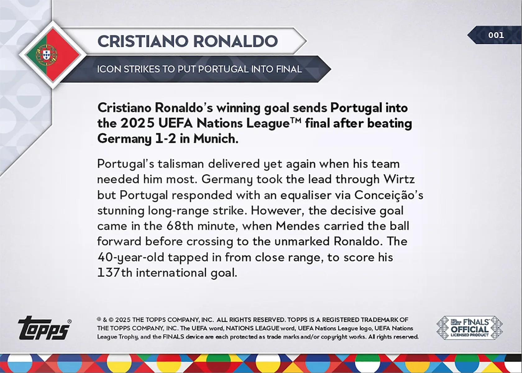 Cristiano Ronaldo - 2025 UEFA Nations League Topps NOW - Card 1 - World Trading Cards