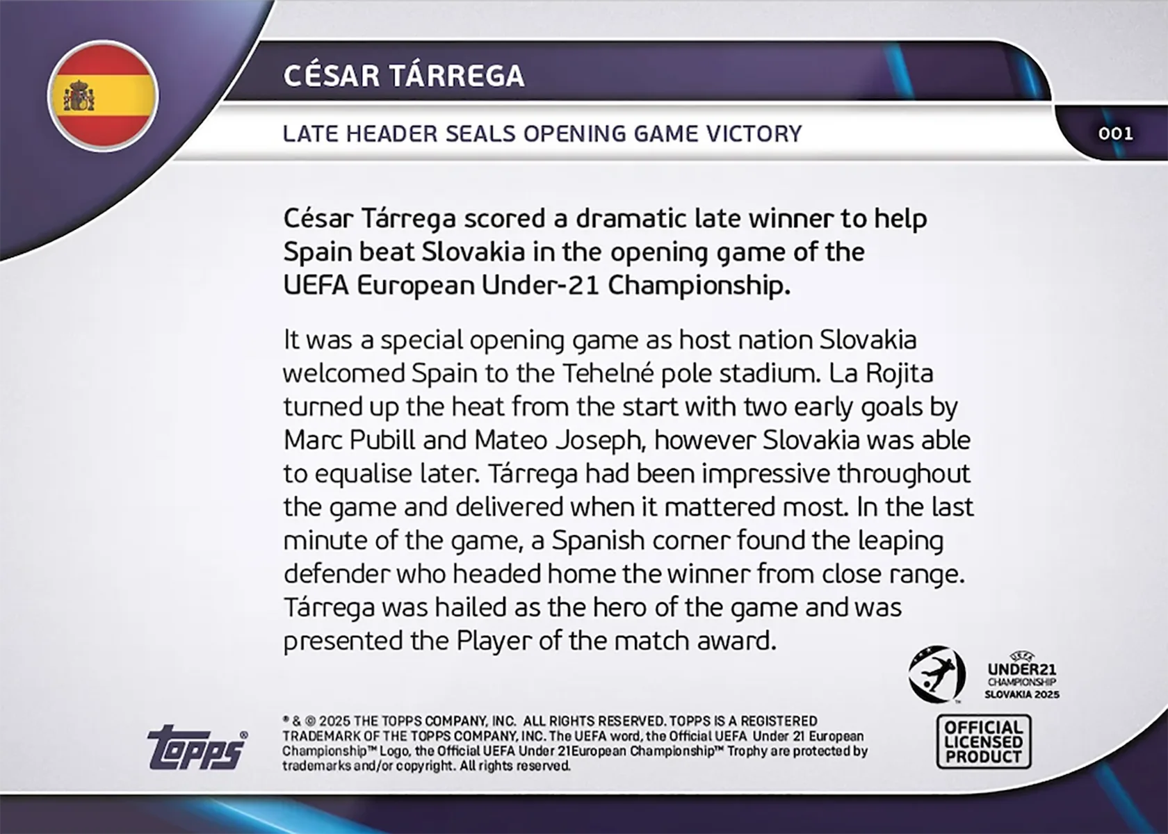 César Tárrega - 2025 UEFA Euro U-21 Topps NOW - Card 1 - World Trading Cards