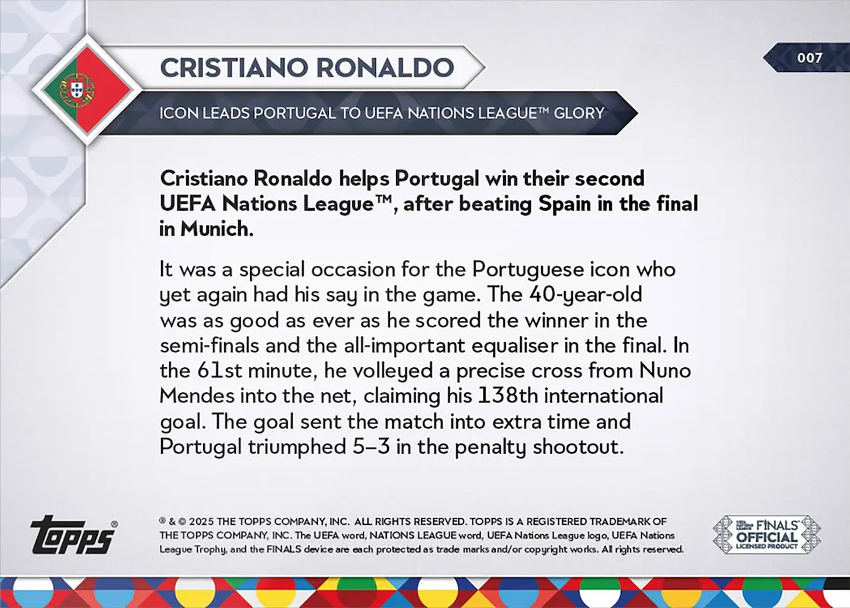 Cristiano Ronaldo - 2025 UEFA Nations League Topps NOW - Card 7 - World Trading Cards