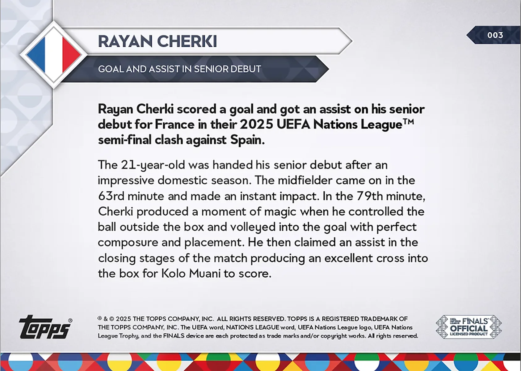 Rayan Cherky - 2025 UEFA Nations League Topps NOW - Card 3 - World Trading Cards