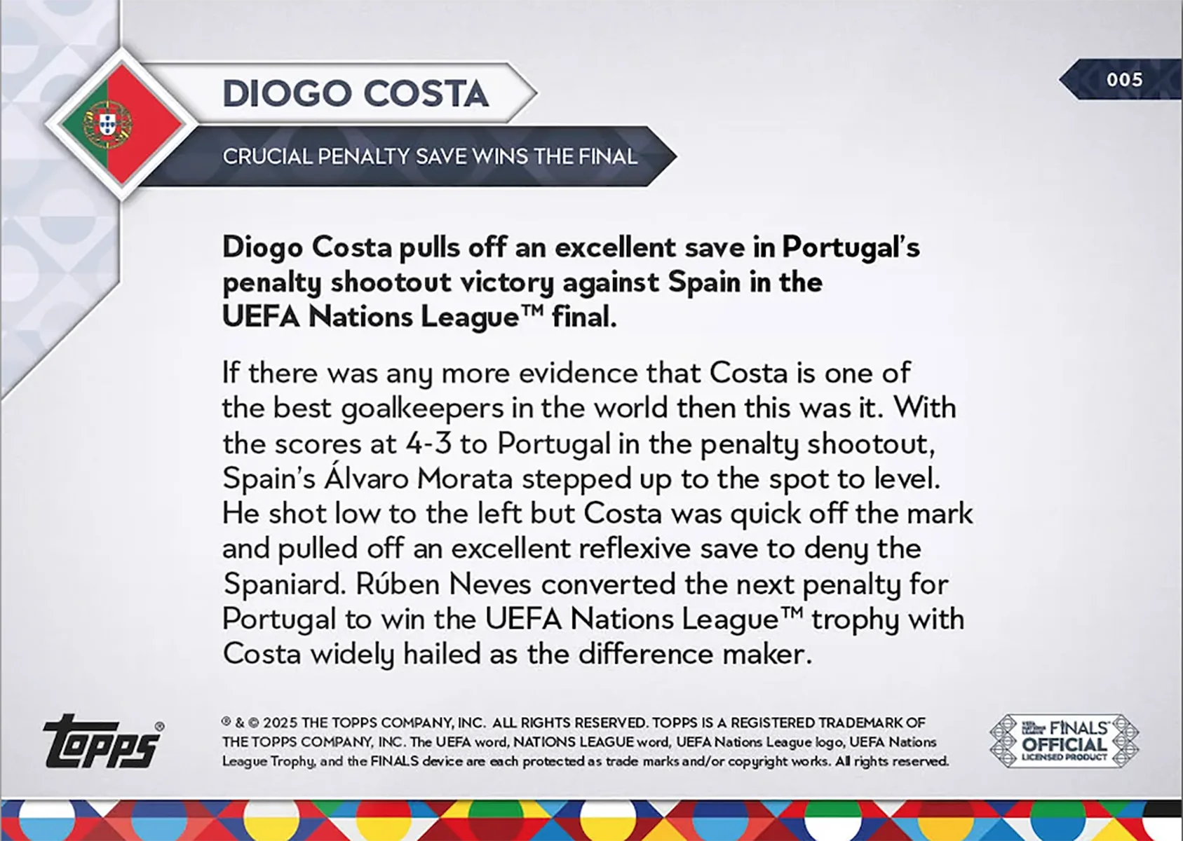 Diogo Costa - Portugal - 2025 UEFA Nations League Topps NOW - Card 5 - World Trading Cards