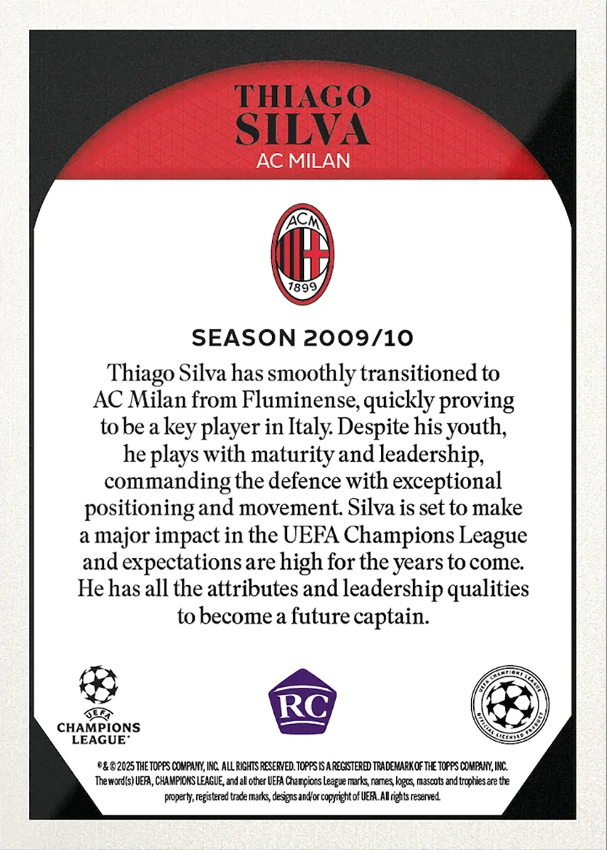 Thiago Silva - Topps Lost Rookie - ROOKIE - AC Milan - World Trading Cards - Single Card - Cromo de Futbol
