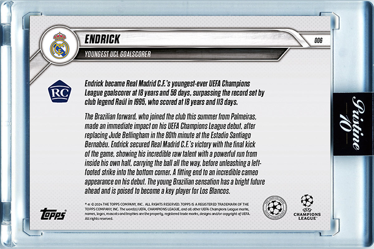 Endrick - 2024 - Topps Now UCL - ROOKIE - Real Madrid - RECORD - Jugador mas Joven en marcar en Champions - #006 - World Trading Cards - Tarjeta Fútbol - Cromos Pristine 10