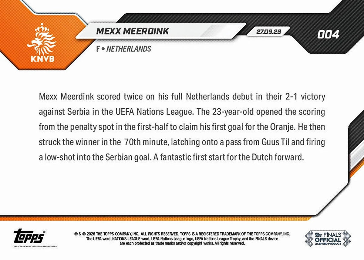 Topps | Now | UEFA Nations League | 2026-27 | #004 | Mexx Meerdink | Base