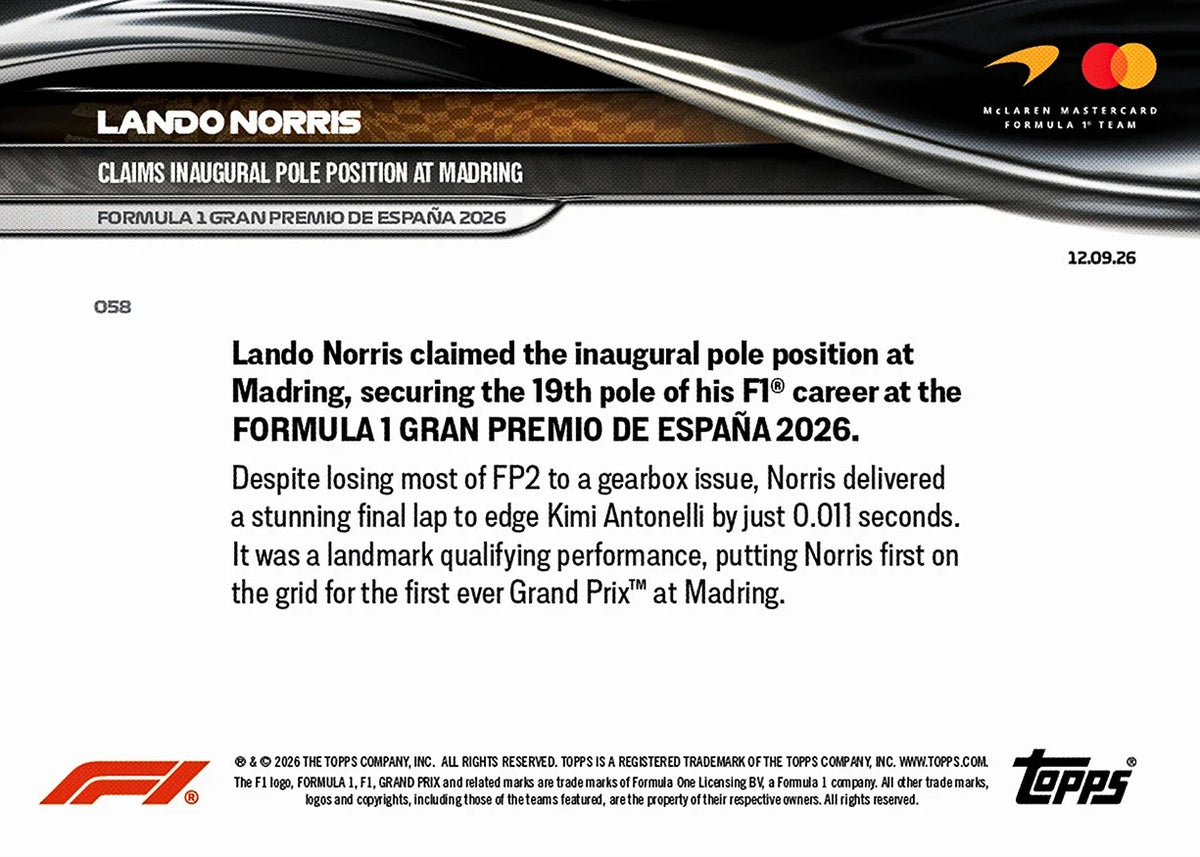 2026 | Topps | Now | Formula 1 | #058 | Lando Norris | Base