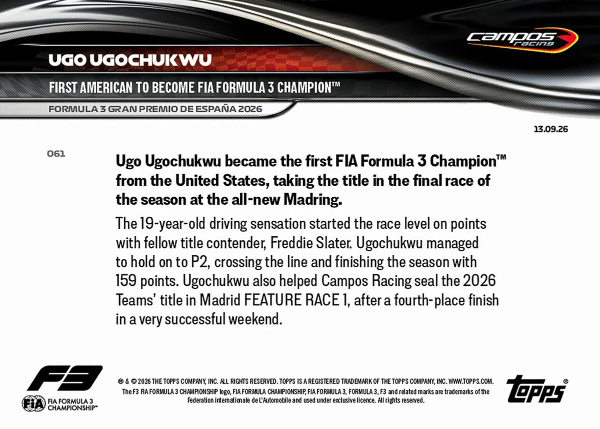 2026 | Topps | Now | Formula 1 | #061 | Ugo Ugochukwu | Base