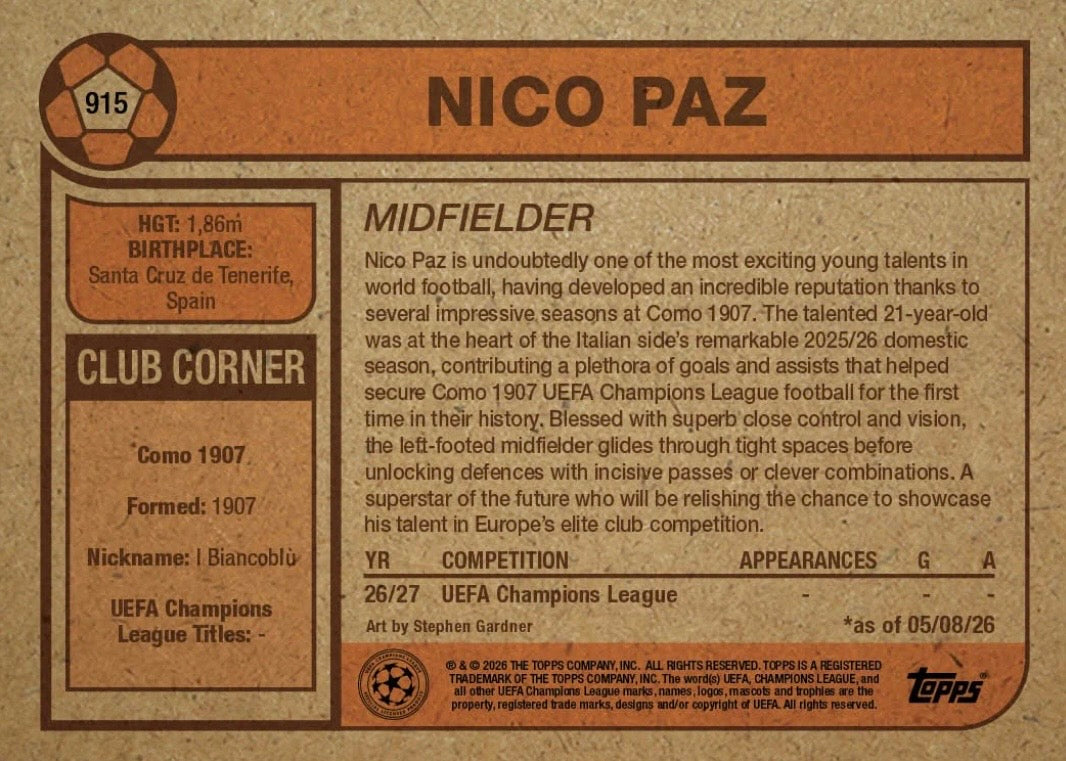 2026 | Topps | Living Set | UCC | #915 | Nico Paz | Como | Base
