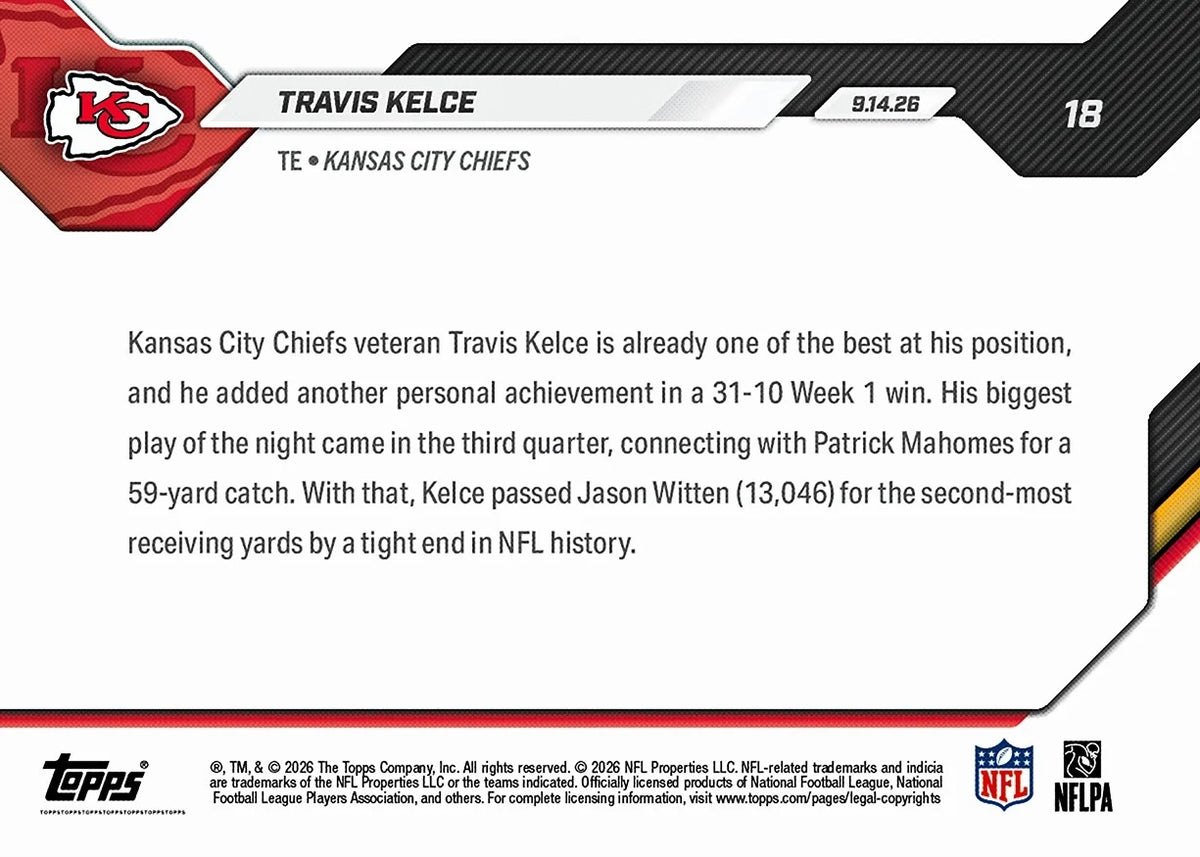 2026 | Topps | Now | NFL | #018 | Travis Kelce | Base
