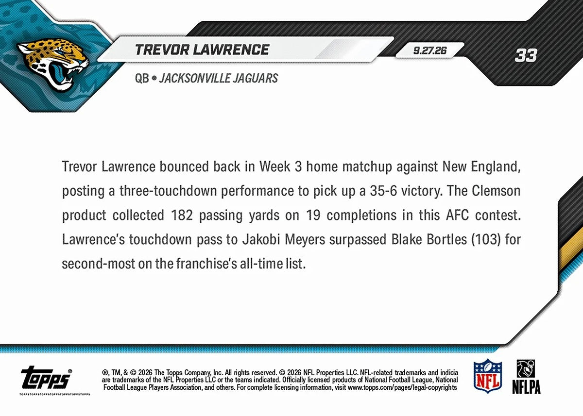2026 | Topps | Now | NFL | #033 | Trevor Lawrence | Base