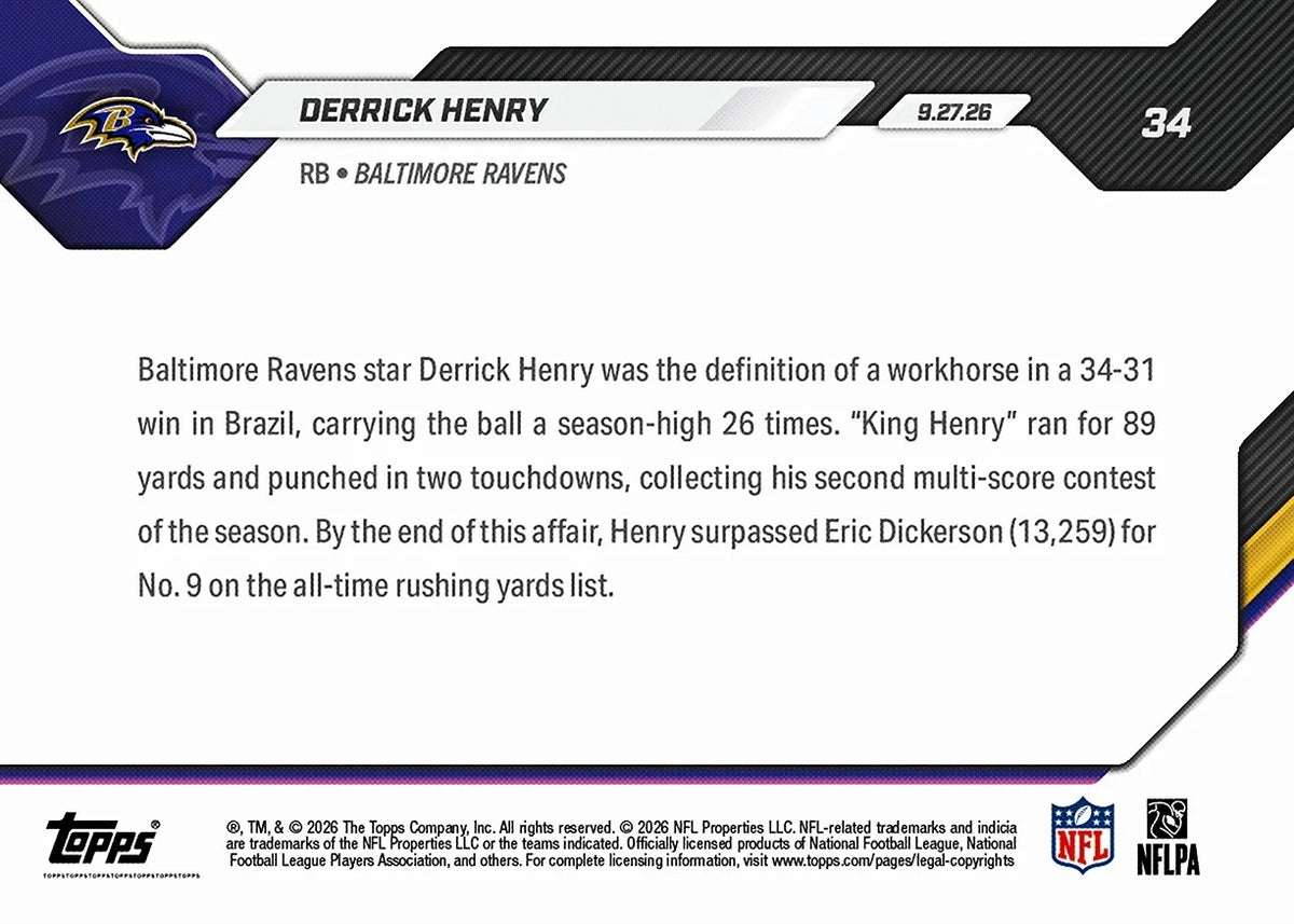 2026 | Topps | Now | NFL | #034 | Derrick Henry | Base