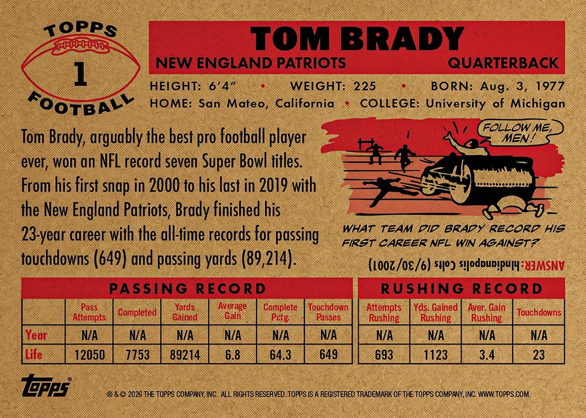 2026 | Topps | Living Set | NFL | #001 | Tom Brady | Base
