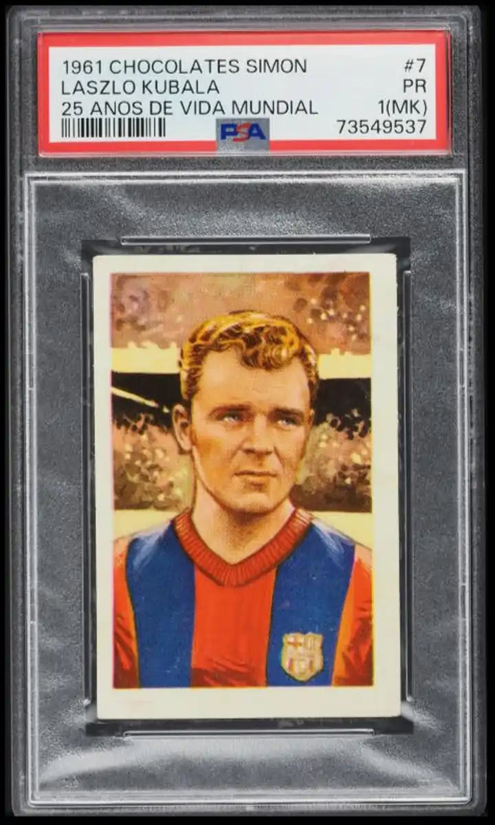 1961 Chocolates Simon 25 Anos De Vida Mundial Laszlo Kubala #7 PSA 1(mk) PR