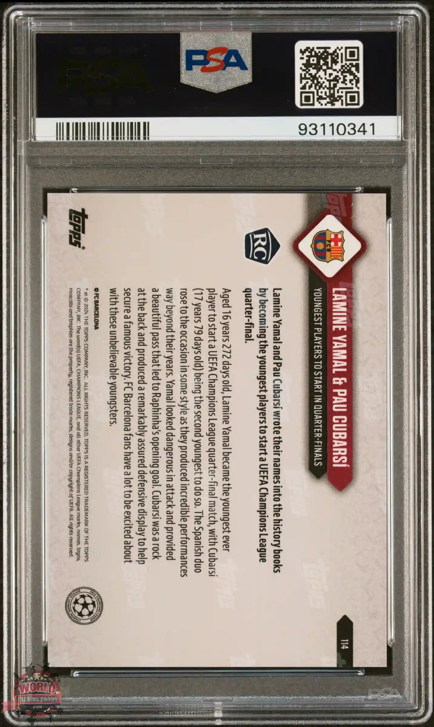Lamine Yamal / Cubarsi - 2024 - Topps Now UCL - #114 - Barcelona - PSA 10 - World Trading Cards