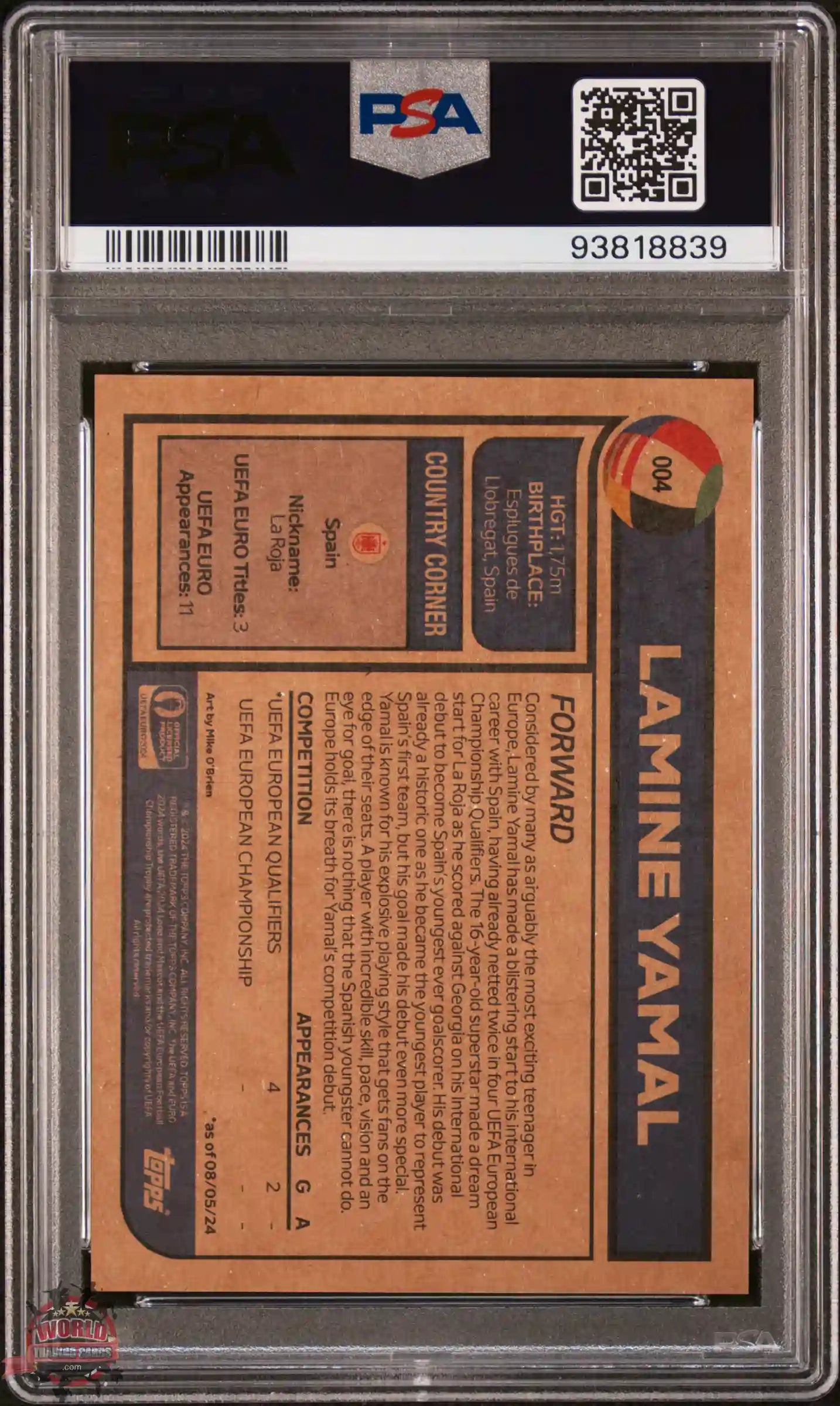 Lamine Yamal - 2024 - Topps Living Set UEFA EURO - ROOKIE - #004 - España - GRADED PSA 8 - NATIONAL DEBUT
