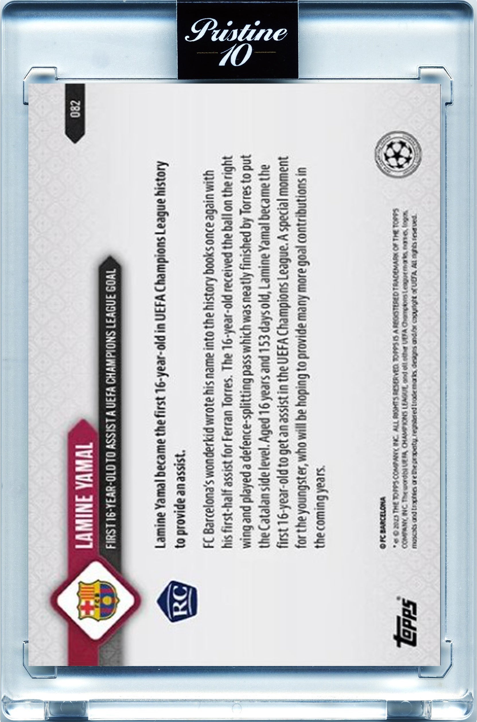 Topps Now | 2023 | UCL | #082 | Lamine Yamal | Rookie | Barcelona | Carta Suelta Faltante en Soporte Magnético | Pristine 10 | World Trading Cards